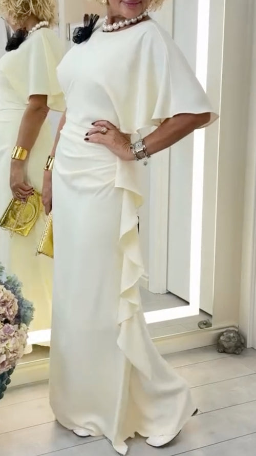Cape-Sleeve Ruched Maxi Dress