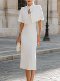 Cape Overlay Structured Midi Dress