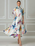 Prism Butterfly Mandarin Collar Midi Dress