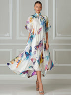Prism Butterfly Mandarin Collar Midi Dress