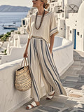 Women'S Loose Striped Wide Leg Pants Suit