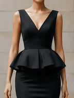 Elegant Sleeveless Peplum Midi Dress