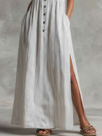 Women's Striped Art Casual Button Stylish Comfortable Cotton Linen Dress