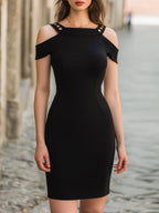 Studded Cold-Shoulder Fitted Mini Dress