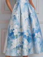 Sleeveless Floral Print Structured A-Line Midi Dress