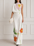 Asymmetric One-Shoulder Floral Print Maxi Dress