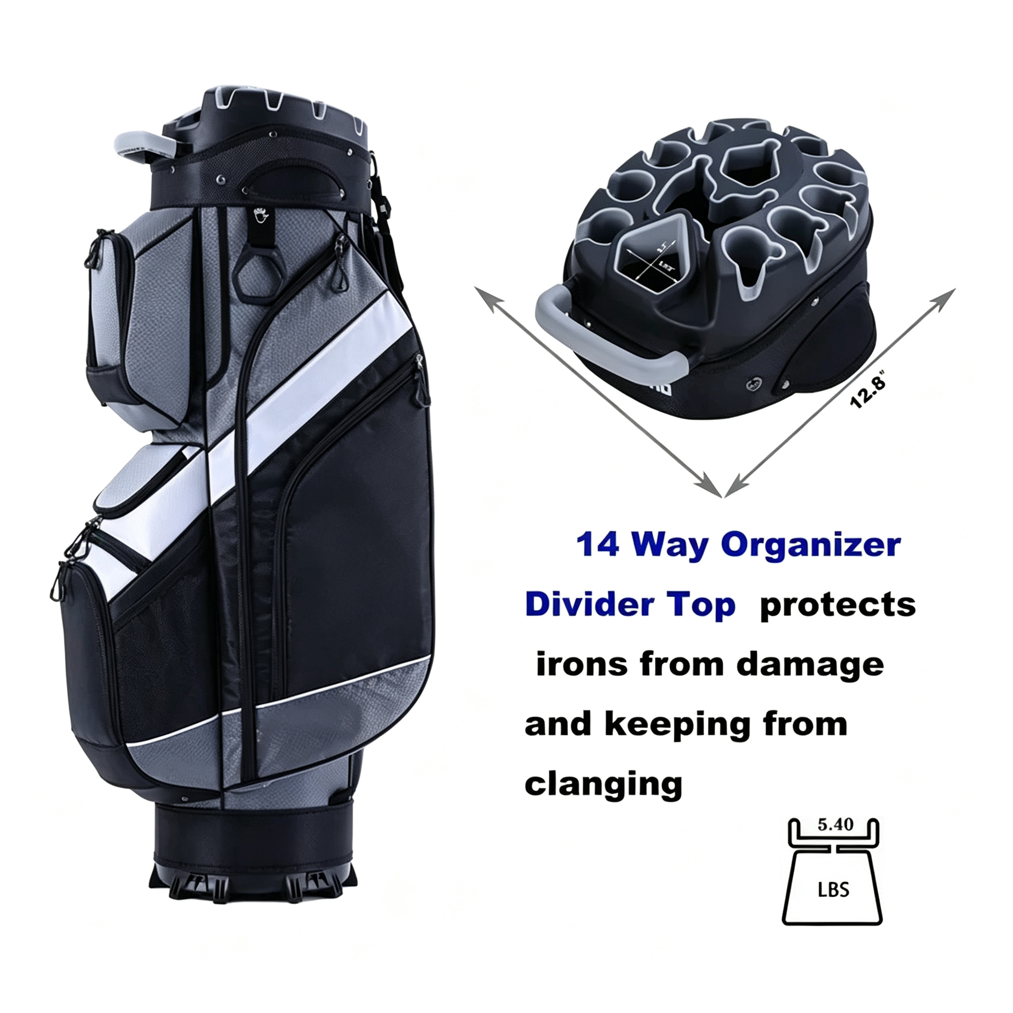 14-Way Silent Divider Golf Cart Storage Bag
