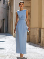 Elegant Gathered Waist Sleeveless Column Maxi Dress