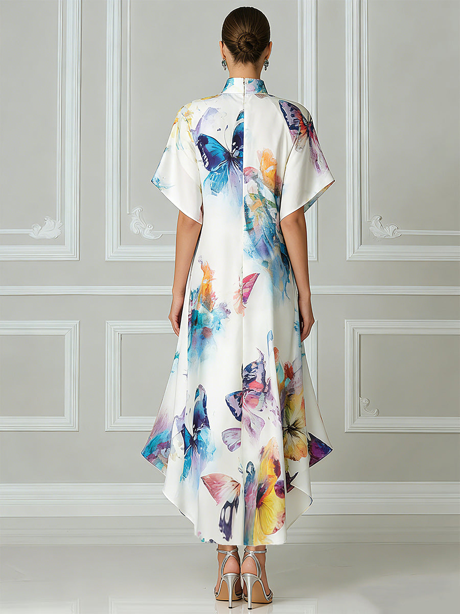 Prism Butterfly Mandarin Collar Midi Dress