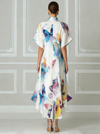 Prism Butterfly Mandarin Collar Midi Dress