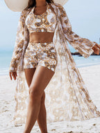 Multicolor printed three-piece swimsuit