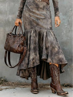 Vintage Polyester Flare Hem Midi Dress（Includes belt）