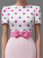 Polka Dot Bow Waist Tailored Midi Sheath Dress