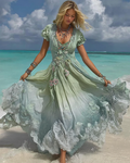 Summer Vacation Lace Beaded Floral Embroidered Dress ad59