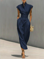 Waist-cinching Linen And Cotton Sleeveless Dress