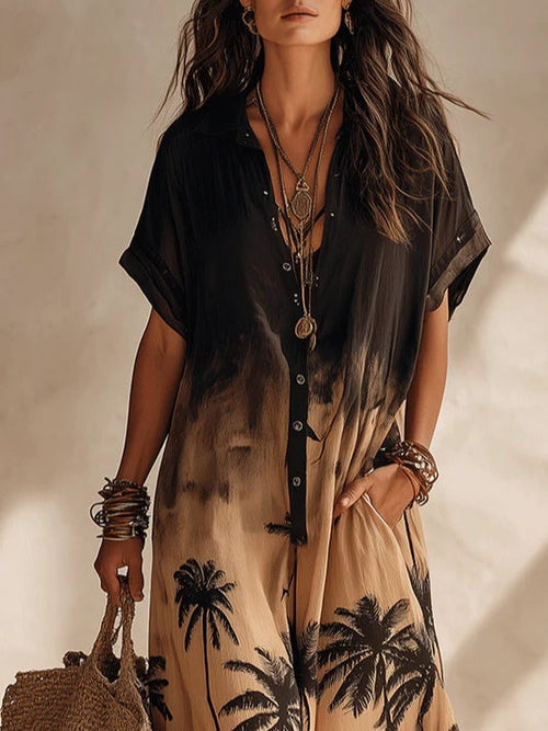 Bohemian Gradient Tropical Print Resort Maxi Dress