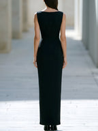 Color Block Sleeveless Boat Neck Slit Maxi Dress