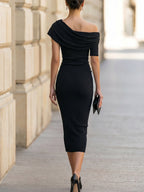 One-Shoulder Ribbed Bodycon Midi Dress