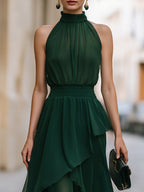 Elegant Halter Neck Layered Chiffon Maxi Dress