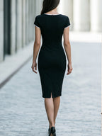 Piping V-Neck Bodycon Midi Dress