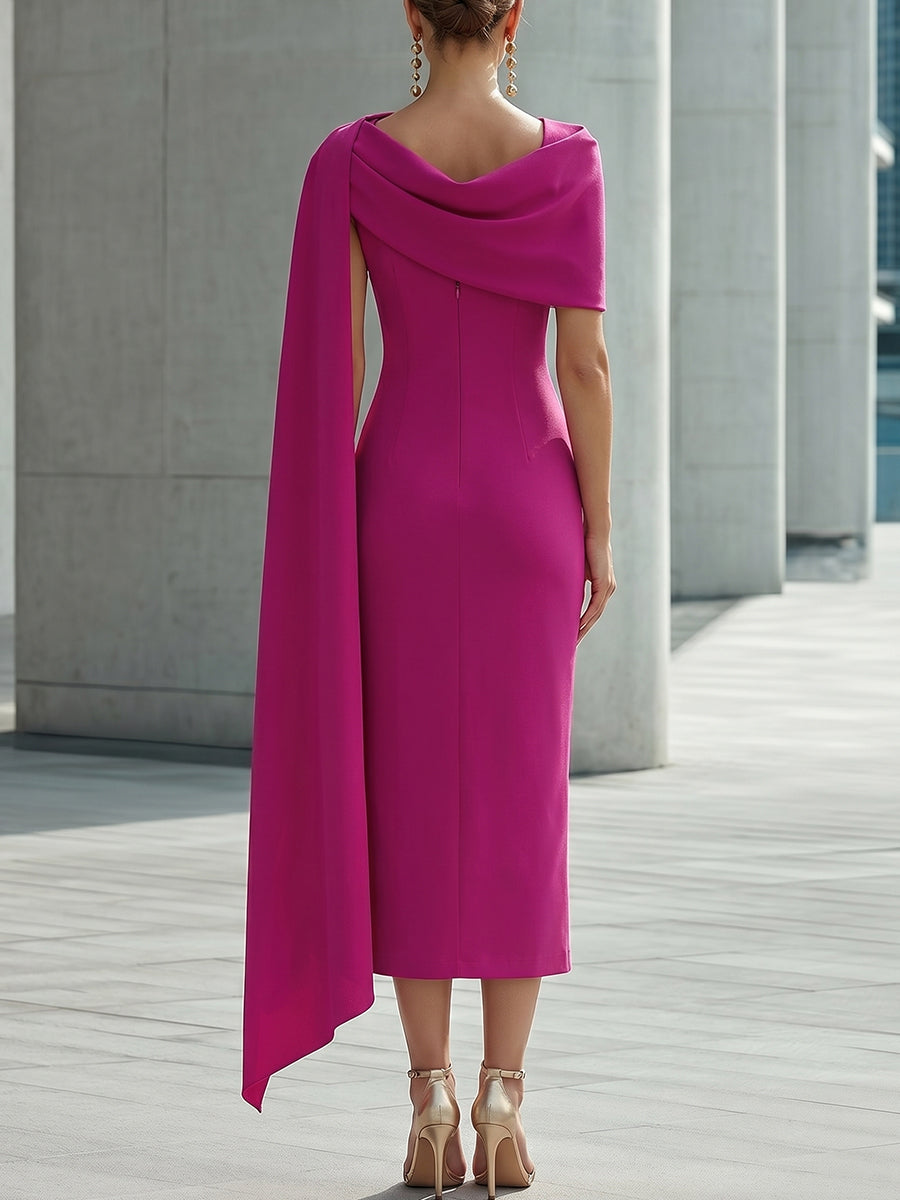 Draped One-Shoulder Midi Dress