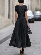 Short-Sleeve Pleated Maxi Dress