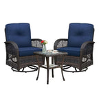 3-Piece Wicker Swivel Rocker Patio Set with Glass Side Table