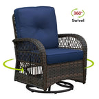 3-Piece Wicker Swivel Rocker Patio Set with Glass Side Table
