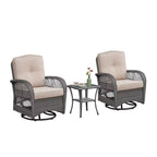 3-Piece Wicker Swivel Rocker Patio Set with Glass Side Table