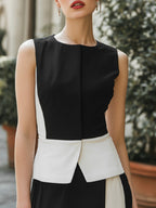 Contrast Panel Sleeveless Top & Pencil Skirt Set