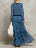 Women's Striped Art Casual Stylish Long Sleeve Chiffon Maxi Dress