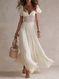 Vintage Elegant Cotton Lace Panel Boho Maxi Dress