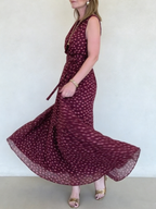 Elegant Polka Dot Print Belted Maxi Dress