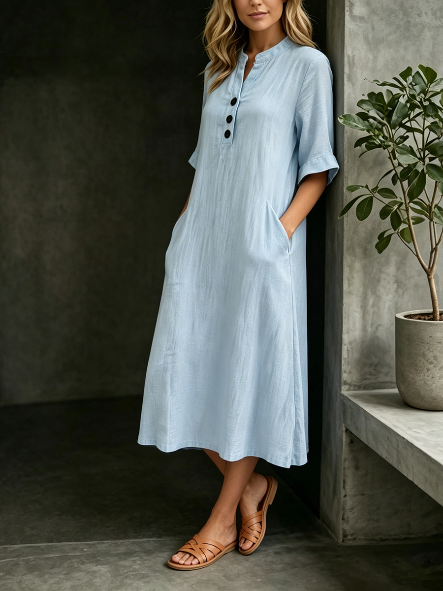 Minimalist & Cozy Solid-color Semi-mock Neck Dress