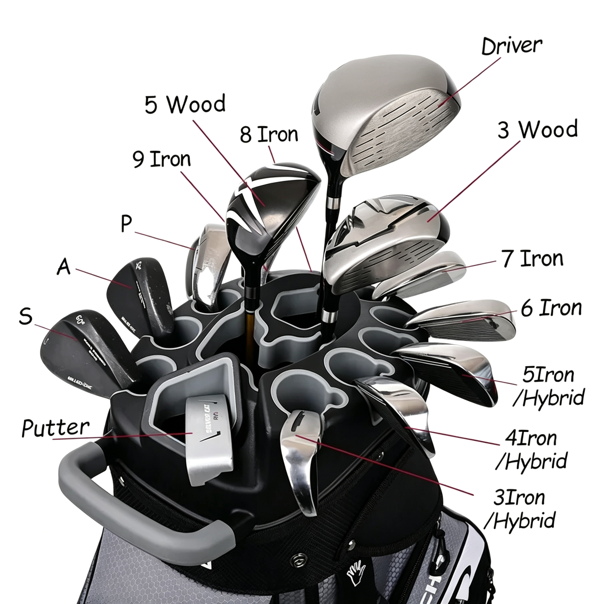 14-Way Silent Divider Golf Cart Storage Bag