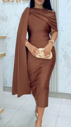 Off-the-Shoulder Draped Midi Dress