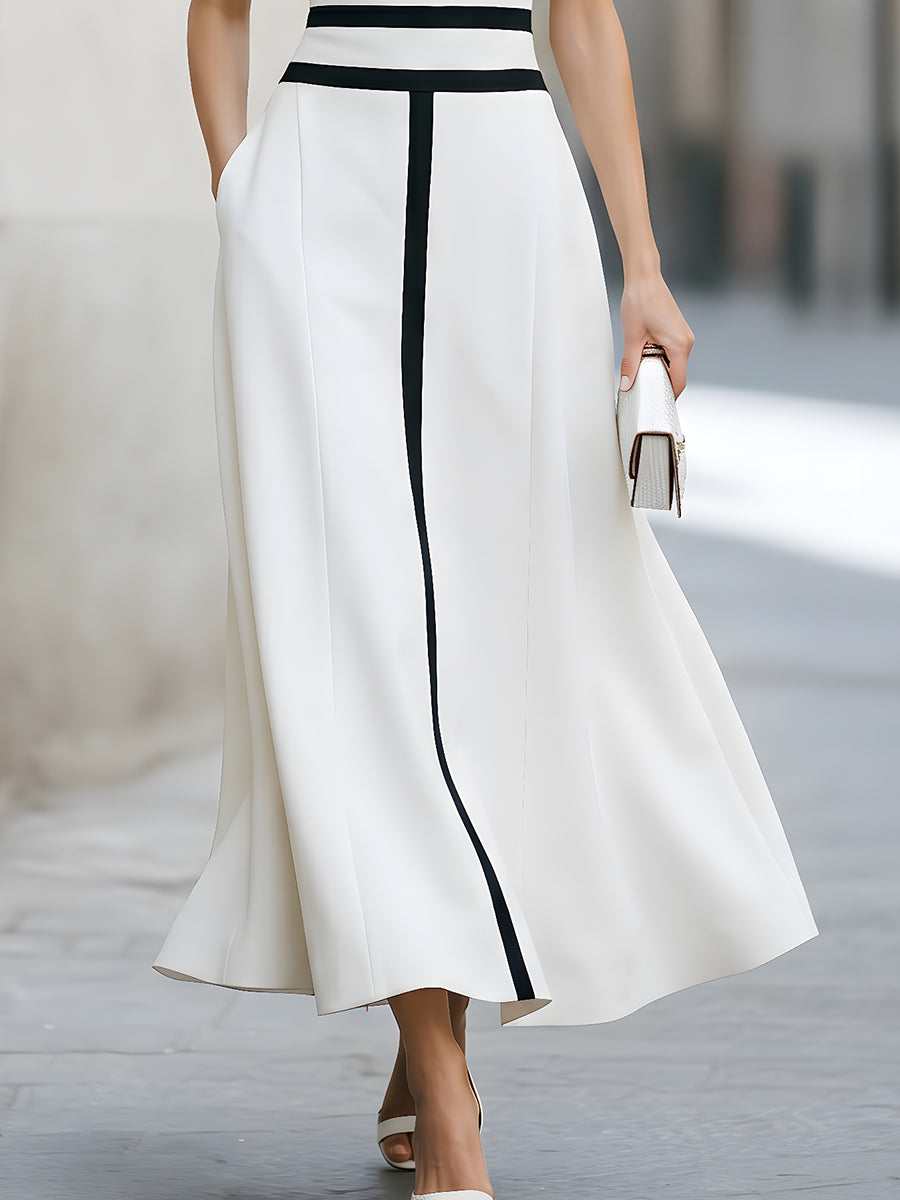 Color-blocked Striped Sleeveless Boat Neck Dress