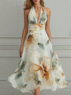 Halter Neck Floral Flowing Midi Dress