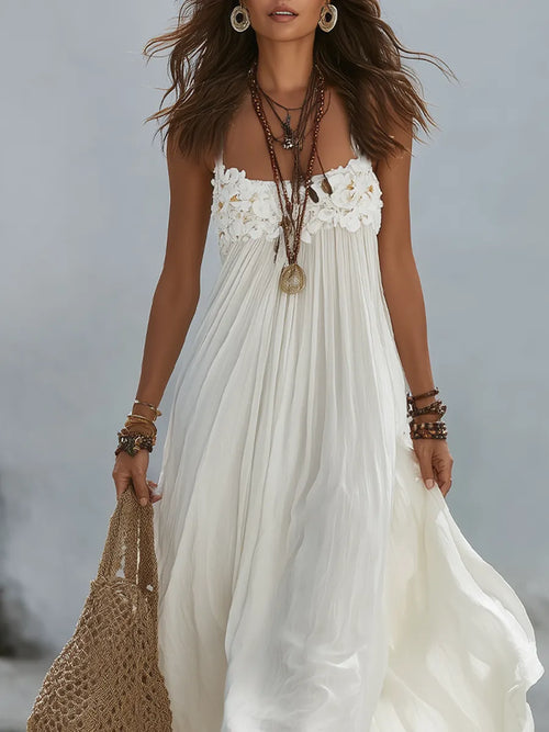 Bohemian Off-white Floral Maxi Dress