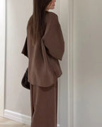 Casual V-Neck Top & Pants Two-Piece Set