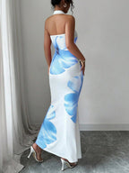 Elegant Halter-neck Floral-print Bodycon Dress