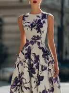 Sleeveless Floral Print A-Line Midi Dress