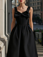 Sleeveless Bow-Detail Structured A-Line Midi Dress