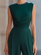 Elegant Ruched Waist Sleeveless Wide Leg Jumpsuit