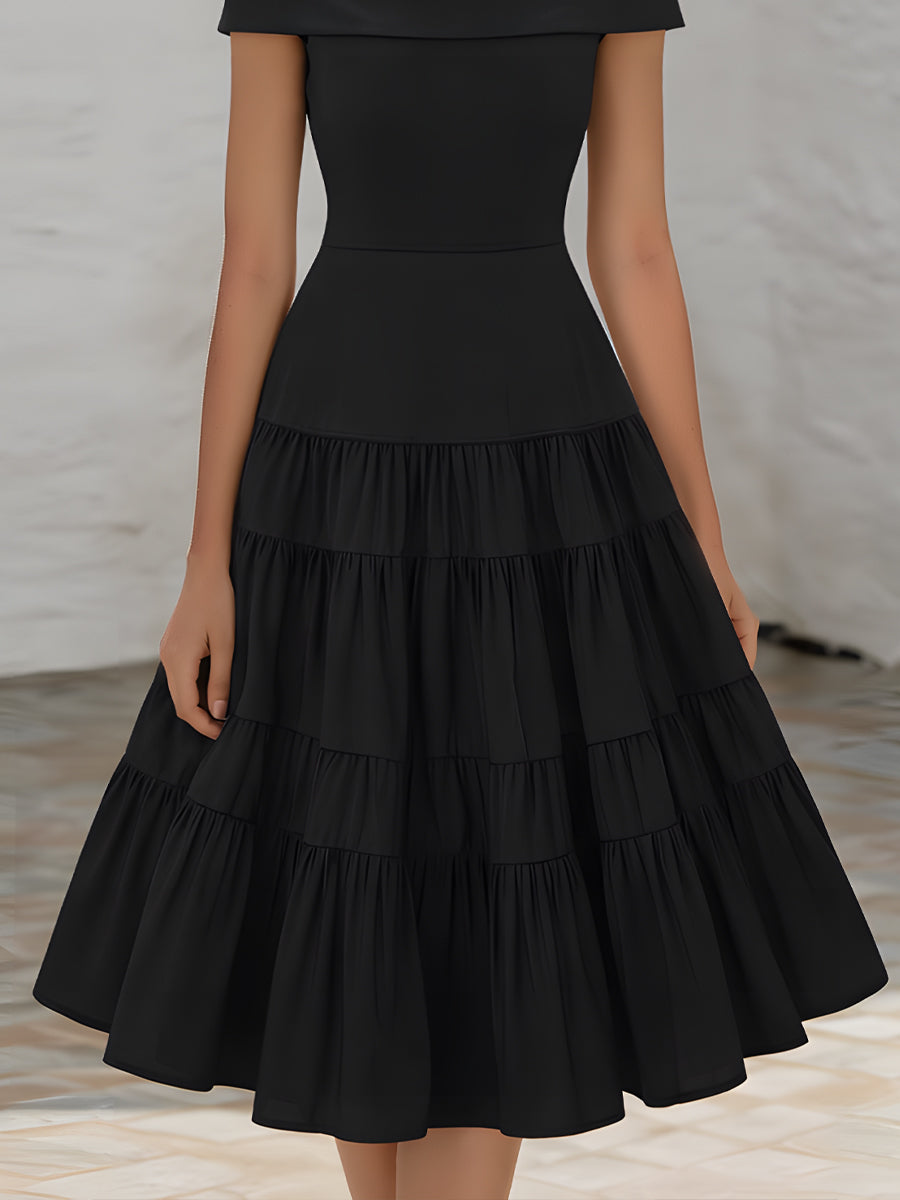 Off-Shoulder Tiered Ruffle A-Line Midi Dress