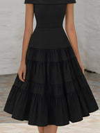 Off-Shoulder Tiered Ruffle A-Line Midi Dress