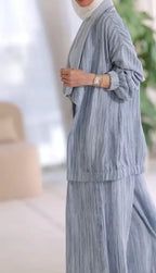 Lapel vertical striped casual three-piece set
