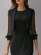 Black Sheer-sleeved Blazer And Asymmetrical Dress Two-piece Set