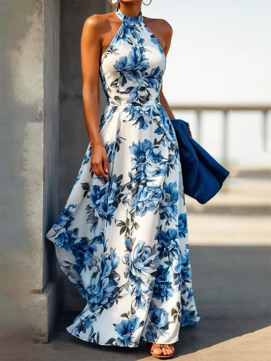 Women's Casual Elegant Vacation Floral Halter Maxi Dress