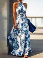 Women's Casual Elegant Vacation Floral Halter Maxi Dress